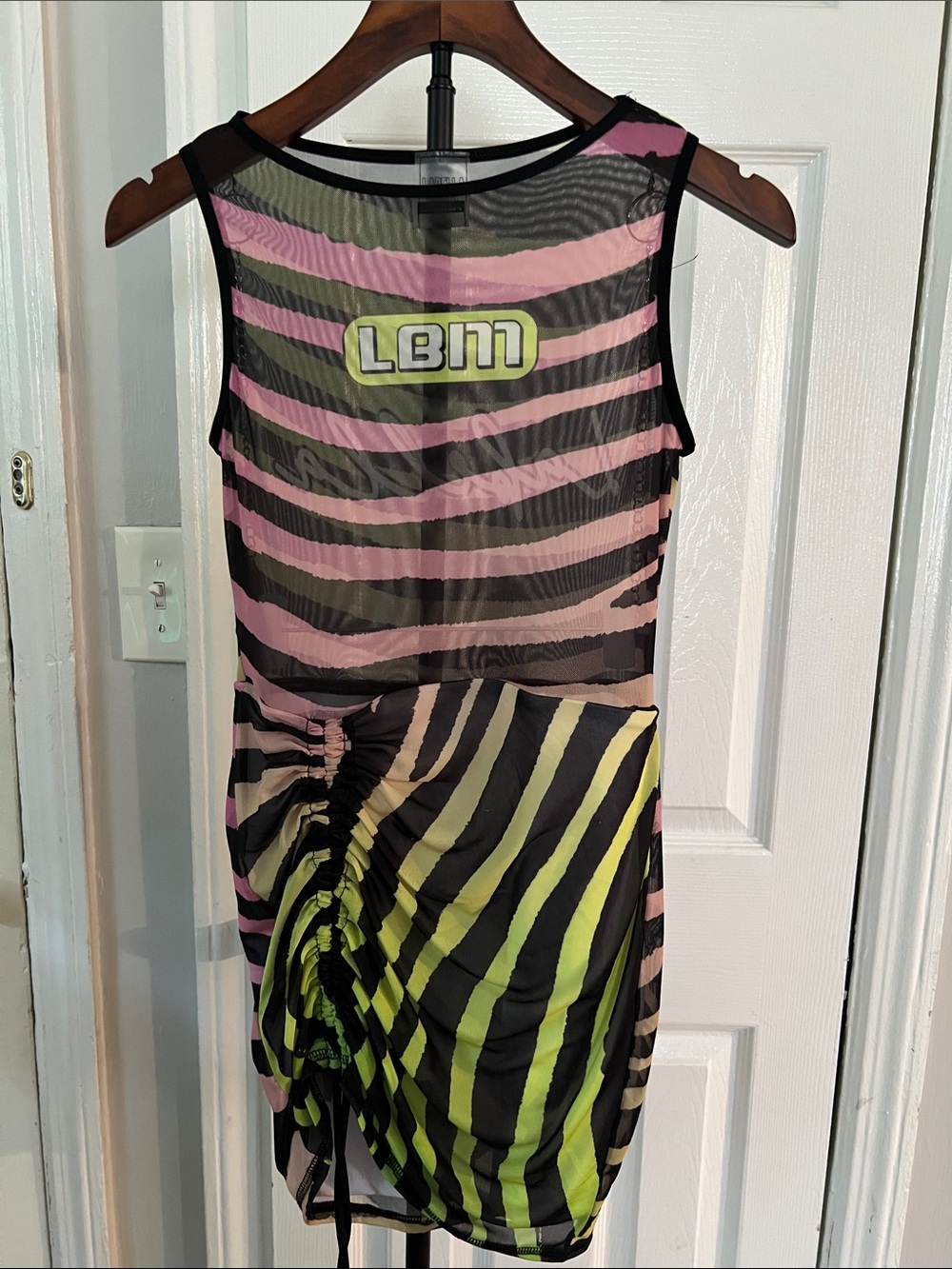 💃🏻 Labella Neon Pink and Lime Green Zebra Striped Mesh Dress or Shirt